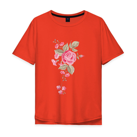 Мужская футболка хлопок Oversize с принтом Садовые розы в Петрозаводске, 100% хлопок | свободный крой, круглый ворот, “спинка” длиннее передней части | ветка | лето | листья | природа | садовые розы | узор | цветы