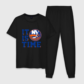 Мужская пижама хлопок с принтом It Is New York Islanders Time Нью Йорк Айлендерс в Екатеринбурге, 100% хлопок | брюки и футболка прямого кроя, без карманов, на брюках мягкая резинка на поясе и по низу штанин
 | hockey | islanders | new york | new york islanders | nhl | usa | айлендерс | нхл | нью йорк | нью йорк айлендерс | спорт | сша | хоккей | шайба