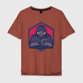 Мужская футболка хлопок Oversize с принтом Матёрый геймер в Кировске, 100% хлопок | свободный крой, круглый ворот, “спинка” длиннее передней части | анонимус | кодер | комп | приставка | программист | хакер