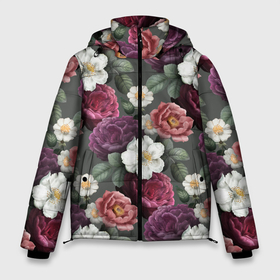 Мужская зимняя куртка 3D с принтом Bouquet of flowers pattern в Санкт-Петербурге, верх — 100% полиэстер; подкладка — 100% полиэстер; утеплитель — 100% полиэстер | длина ниже бедра, свободный силуэт Оверсайз. Есть воротник-стойка, отстегивающийся капюшон и ветрозащитная планка. 

Боковые карманы с листочкой на кнопках и внутренний карман на молнии. | flower | flowers | girl | woman | девушкам | девушки | листья | подарок | тропические цветы | цветочки | цветы