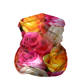 Бандана-труба 3D с принтом Красные, желтые и белые розы в Кировске, 100% полиэстер, ткань с особыми свойствами — Activecool | плотность 150‒180 г/м2; хорошо тянется, но сохраняет форму | Тематика изображения на принте: белые розы | желтые розы | красные розы | розовые розы | розы | цветочки | цветы