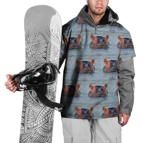 Накидка на куртку 3D с принтом бегемоты в воде в Курске, 100% полиэстер |  | бегемот | бегемоты | вода | купается | купание