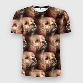 Мужская футболка 3D Slim с принтом мордочка песика в Санкт-Петербурге, 100% полиэстер с улучшенными характеристиками | приталенный силуэт, круглая горловина, широкие плечи, сужается к линии бедра | мордочка | пес | песик | собака | собачка