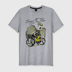 Мужская футболка хлопок Slim с принтом Веселый гонщик в Кировске, 92% хлопок, 8% лайкра | приталенный силуэт, круглый вырез ворота, длина до линии бедра, короткий рукав | арт | велик | велосипед | иллюстрация | кепка