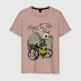 Мужская футболка хлопок с принтом Веселый гонщик в Белгороде, 100% хлопок | прямой крой, круглый вырез горловины, длина до линии бедер, слегка спущенное плечо. | арт | велик | велосипед | иллюстрация | кепка