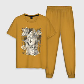 Мужская пижама хлопок с принтом Карандашный рыцарь в Петрозаводске, 100% хлопок | брюки и футболка прямого кроя, без карманов, на брюках мягкая резинка на поясе и по низу штанин
 | арт | воин | иллюстрация | камелот | карандаш | рисунок
