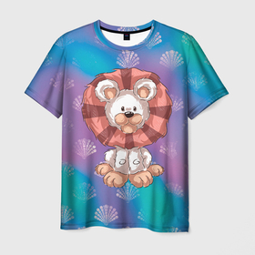 Мужская футболка 3D с принтом Маленький львенок , 100% полиэфир | прямой крой, круглый вырез горловины, длина до линии бедер | детский | лев | львенок | маленький лев | цветочки | цветы