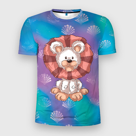 Мужская футболка 3D Slim с принтом Маленький львенок в Тюмени, 100% полиэстер с улучшенными характеристиками | приталенный силуэт, круглая горловина, широкие плечи, сужается к линии бедра | детский | лев | львенок | маленький лев | цветочки | цветы