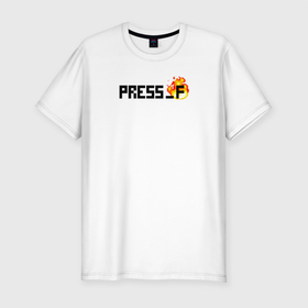 Мужская футболка хлопок Slim с принтом pixel press f в Новосибирске, 92% хлопок, 8% лайкра | приталенный силуэт, круглый вырез ворота, длина до линии бедра, короткий рукав | надписи | пиксельарт | подарок | прикол | уважение
