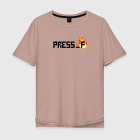 Мужская футболка хлопок Oversize с принтом pixel press f в Новосибирске, 100% хлопок | свободный крой, круглый ворот, “спинка” длиннее передней части | надписи | пиксельарт | подарок | прикол | уважение