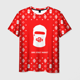 Мужская футболка 3D с принтом Узор Red Dope Ski Mask (Dope Street Market) в Санкт-Петербурге, 100% полиэфир | прямой крой, круглый вырез горловины, длина до линии бедер | Тематика изображения на принте: балаклава | модные | узор | хайп | шмот
