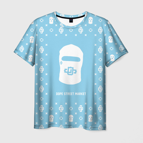 Мужская футболка 3D с принтом Узор Sky Blue Dope Ski Mask (Dope Street Market) в Курске, 100% полиэфир | прямой крой, круглый вырез горловины, длина до линии бедер | Тематика изображения на принте: балаклава | модные | узор | хайп | шмот