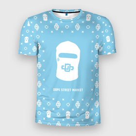 Мужская футболка 3D Slim с принтом Узор Sky Blue Dope Ski Mask (Dope Street Market) в Тюмени, 100% полиэстер с улучшенными характеристиками | приталенный силуэт, круглая горловина, широкие плечи, сужается к линии бедра | балаклава | модные | узор | хайп | шмот