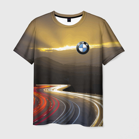 Мужская футболка 3D с принтом BMW    Night route в Екатеринбурге, 100% полиэфир | прямой крой, круглый вырез горловины, длина до линии бедер | Тематика изображения на принте: bmw | germany | night | prestige | route | бмв | германия | ночь | престиж | трасса