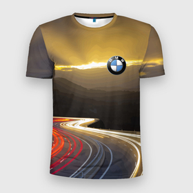 Мужская футболка 3D Slim с принтом BMW    Night route в Кировске, 100% полиэстер с улучшенными характеристиками | приталенный силуэт, круглая горловина, широкие плечи, сужается к линии бедра | bmw | germany | night | prestige | route | бмв | германия | ночь | престиж | трасса