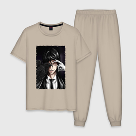 Мужская пижама хлопок с принтом Опасный Себастьян , 100% хлопок | брюки и футболка прямого кроя, без карманов, на брюках мягкая резинка на поясе и по низу штанин
 | anime | sebastian michaelis | аниме | анимэ