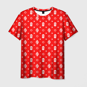 Мужская футболка 3D с принтом Узор Red Dope Ski Mask Camo (Dope Street Market) в Тюмени, 100% полиэфир | прямой крой, круглый вырез горловины, длина до линии бедер | балаклава | камуфляж | модные | узор | хайп | шмот