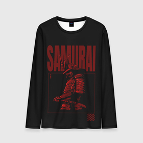 Мужской лонгслив 3D с принтом Темный самурай с надписью в Санкт-Петербурге, 100% полиэстер | длинные рукава, круглый вырез горловины, полуприлегающий силуэт | samurai | буси | воин | самурай | япония