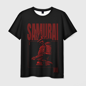Мужская футболка 3D с принтом Темный самурай с надписью в Кировске, 100% полиэфир | прямой крой, круглый вырез горловины, длина до линии бедер | samurai | буси | воин | самурай | япония