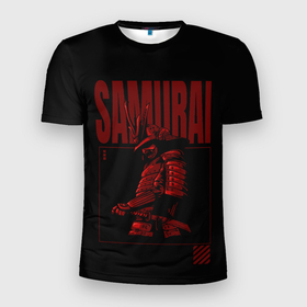 Мужская футболка 3D Slim с принтом Темный самурай с надписью в Екатеринбурге, 100% полиэстер с улучшенными характеристиками | приталенный силуэт, круглая горловина, широкие плечи, сужается к линии бедра | samurai | буси | воин | самурай | япония