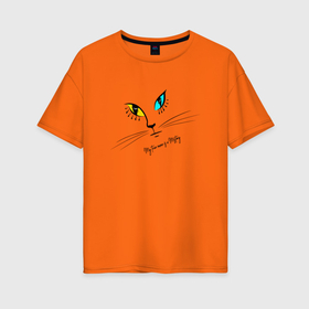Женская футболка хлопок Oversize с принтом Загадочная кошка в Курске, 100% хлопок | свободный крой, круглый ворот, спущенный рукав, длина до линии бедер
 | глаза | графика | коты | кошка | мордочка