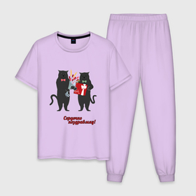 Мужская пижама хлопок с принтом ПоздравМЯУ в Белгороде, 100% хлопок | брюки и футболка прямого кроя, без карманов, на брюках мягкая резинка на поясе и по низу штанин
 | 8 марта | букет | девочке | девушкам | день рождения | день учителя | для девушки | для женщин | женщине | животные | зверь | кот | котенок | коты | котята | кошка | кошки | любимец | мило | милота