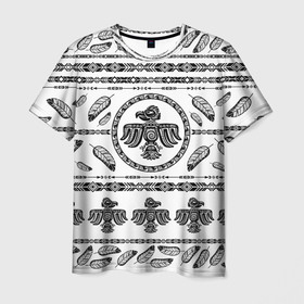 Мужская футболка 3D с принтом Ацтек в Белгороде, 100% полиэфир | прямой крой, круглый вырез горловины, длина до линии бедер | ацтек | индеец | орнамент | перо | перья | попугай | птица | тату | узор | фольклор | этника | этно