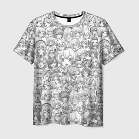 Мужская футболка 3D с принтом АХЕГАО   AHEGAO аниме в Тюмени, 100% полиэфир | прямой крой, круглый вырез горловины, длина до линии бедер | ahegao | anime | cosplay | senpai | аниме | ахегао | коллаж | косплей | паттерн | сенпай | фото