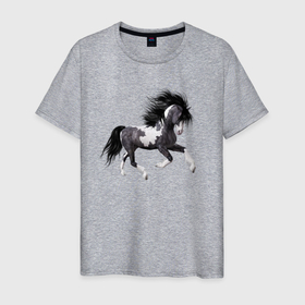 Мужская футболка хлопок с принтом Лощадь в Санкт-Петербурге, 100% хлопок | прямой крой, круглый вырез горловины, длина до линии бедер, слегка спущенное плечо. | белая лощадь | конь | лошади | лощадка | лощадь | скакун