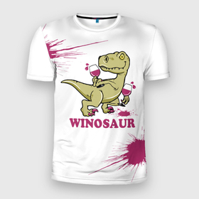 Мужская футболка 3D Slim с принтом Винозавр Динозавр , 100% полиэстер с улучшенными характеристиками | приталенный силуэт, круглая горловина, широкие плечи, сужается к линии бедра | Тематика изображения на принте: 2022 | beast | dino | вино | винозавр | динозавр | животные | зверь | когти | мем | приколы | чб
