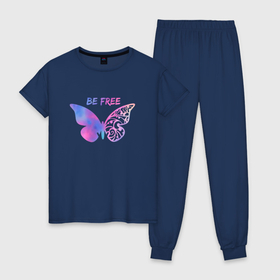 Женская пижама хлопок с принтом Бабочка Тай Дай , 100% хлопок | брюки и футболка прямого кроя, без карманов, на брюках мягкая резинка на поясе и по низу штанин | be free | бабочка | бабочка тай дай | крылья | тай дай