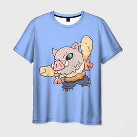 Мужская футболка 3D с принтом Inosuke and shrimp в Тюмени, 100% полиэфир | прямой крой, круглый вырез горловины, длина до линии бедер | inosuke hash | аниме | аниме мультфильм | аниме персонаж | аниме фильмы | голова кабана | еда | животное | зрерь | иноске | иноске хашибира | кабан | клинок рассекающий демонов | креветки