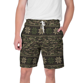 Мужские шорты 3D с принтом Камуфляжный Свитер (Алатырь) в Новосибирске,  полиэстер 100% | прямой крой, два кармана без застежек по бокам. Мягкая трикотажная резинка на поясе, внутри которой широкие завязки. Длина чуть выше колен | camouflage | military | армейский свитер | армия | боец | ввс | вдв | военный камуфляж | военный свитер | воин | война | д | камуфляж | камуфляжный свитер | маскировка | масхалат | милитари | охота | охрана