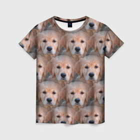 Женская футболка 3D с принтом Маленькие щенята паттерны в Белгороде, 100% полиэфир ( синтетическое хлопкоподобное полотно) | прямой крой, круглый вырез горловины, длина до линии бедер | паттерн | песик | собака | собачка | щенок | щенята