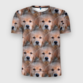 Мужская футболка 3D Slim с принтом Маленькие щенята в Новосибирске, 100% полиэстер с улучшенными характеристиками | приталенный силуэт, круглая горловина, широкие плечи, сужается к линии бедра | Тематика изображения на принте: паттерн | песик | собака | собачка | щенок | щенята