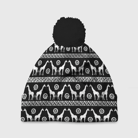 Шапка 3D c помпоном с принтом Черно белые Жирафы в Екатеринбурге, 100% полиэстер | универсальный размер, печать по всей поверхности изделия | Тематика изображения на принте: африка | жираф | жирафы | пустыня | сафари