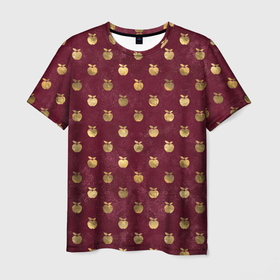 Мужская футболка 3D с принтом Золотые блестки яблоки в Екатеринбурге, 100% полиэфир | прямой крой, круглый вырез горловины, длина до линии бедер | блестки | золотинки | золото | золотые | яблоки | яблочки