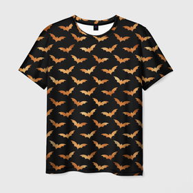 Мужская футболка 3D с принтом Золотые летучие мыши в Тюмени, 100% полиэфир | прямой крой, круглый вырез горловины, длина до линии бедер | вампир | золотые | золотые летучие мыши | летучие мыши | мыши | хэллоуин
