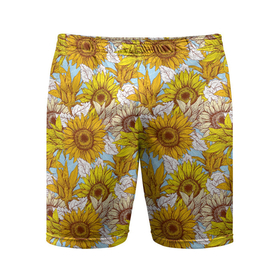 Мужские шорты спортивные с принтом Желтые подсолнухи   паттерн в Белгороде,  |  | желтые подсолнухи | лето | подсолнухи | поле | семена | семечки | цветы