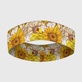 Повязка на голову 3D с принтом Желтые подсолнухи   паттерн в Петрозаводске,  |  | желтые подсолнухи | лето | подсолнухи | поле | семена | семечки | цветы