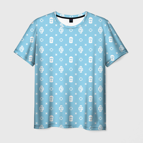 Мужская футболка 3D с принтом Узор Sky Blue Dope Ski Mask Camo (Dope Street Market) в Тюмени, 100% полиэфир | прямой крой, круглый вырез горловины, длина до линии бедер | Тематика изображения на принте: dope | балаклава | камуфляж | модные | узор | хайп | шмот