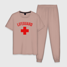 Мужская пижама хлопок с принтом Lifeguard в Курске, 100% хлопок | брюки и футболка прямого кроя, без карманов, на брюках мягкая резинка на поясе и по низу штанин
 | клуб романтики | крест | логотип | надпись | название