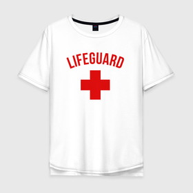 Мужская футболка хлопок Oversize с принтом Lifeguard в Санкт-Петербурге, 100% хлопок | свободный крой, круглый ворот, “спинка” длиннее передней части | Тематика изображения на принте: клуб романтики | крест | логотип | надпись | название