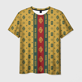 Мужская футболка 3D с принтом Узор Gussi Man (Dope Street Market) в Тюмени, 100% полиэфир | прямой крой, круглый вырез горловины, длина до линии бедер | Тематика изображения на принте: dope | gucci | gussi | балаклава | гуси | гучи | камуфляж | модные | узор | хайп | шмот