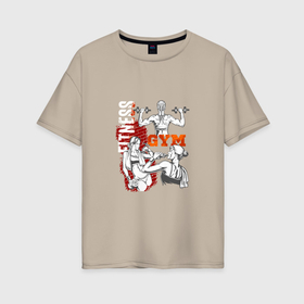 Женская футболка хлопок Oversize с принтом Легкоатлетка в Петрозаводске, 100% хлопок | свободный крой, круглый ворот, спущенный рукав, длина до линии бедер
 | арт | гантели | девушка | иллюстрация | спортзал