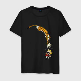 Мужская футболка хлопок с принтом Тигриный прыжок в Тюмени, 100% хлопок | прямой крой, круглый вырез горловины, длина до линии бедер, слегка спущенное плечо. | арт | иллюстрация | мультяшки | ребенок | тигр