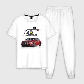 Мужская пижама хлопок с принтом Audi   ABT   Sportsline в Курске, 100% хлопок | брюки и футболка прямого кроя, без карманов, на брюках мягкая резинка на поясе и по низу штанин
 | abt | audi | car | germany | motorsport | автомобиль | автоспорт | ауди | германия