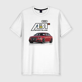 Мужская футболка хлопок Slim с принтом Audi   ABT   Sportsline в Курске, 92% хлопок, 8% лайкра | приталенный силуэт, круглый вырез ворота, длина до линии бедра, короткий рукав | Тематика изображения на принте: abt | audi | car | germany | motorsport | автомобиль | автоспорт | ауди | германия