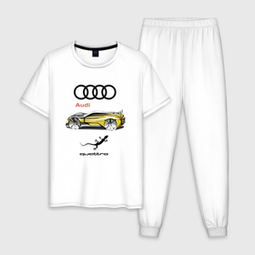 Мужская пижама хлопок с принтом Audi   Quattro   Lizard в Новосибирске, 100% хлопок | брюки и футболка прямого кроя, без карманов, на брюках мягкая резинка на поясе и по низу штанин
 | audi | car | concept | germany | lizard | автомобиль | ауди | германия | ящерица