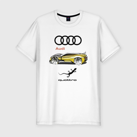 Мужская футболка хлопок Slim с принтом Audi   Quattro   Lizard в Кировске, 92% хлопок, 8% лайкра | приталенный силуэт, круглый вырез ворота, длина до линии бедра, короткий рукав | audi | car | concept | germany | lizard | автомобиль | ауди | германия | ящерица